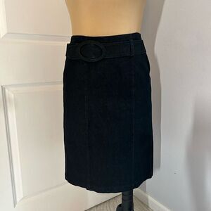 Chelsea and Theodore Denim Knee Length Belt Skirt